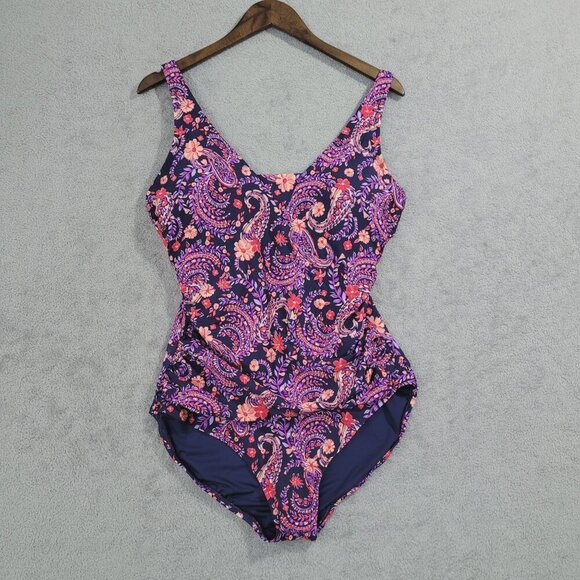 NEW Lands End Womens  L One-Piece Swimsuit With Floral Paisley Print - Picture 1 of 10